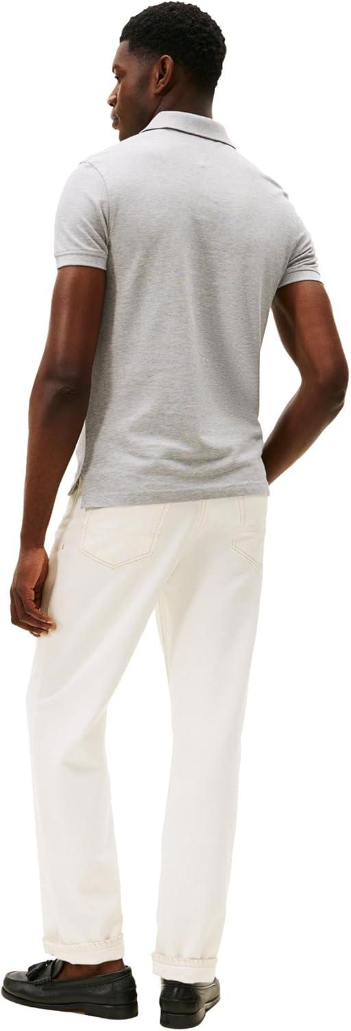 imageTommy Hilfiger Mens Short Sleeve Polo Shirts in Slim Fit with Stretch and Organic Pique CottonLight Grey Heather