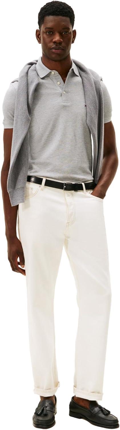 imageTommy Hilfiger Mens Short Sleeve Polo Shirts in Slim Fit with Stretch and Organic Pique CottonLight Grey Heather