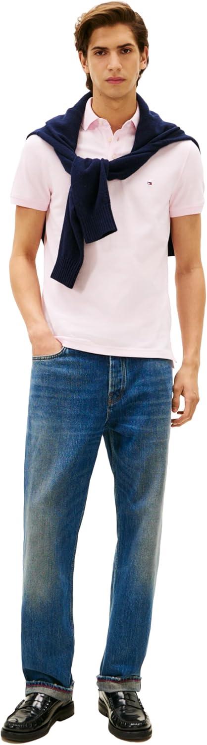 imageTommy Hilfiger Mens Short Sleeve Polo Shirts in Slim Fit with Stretch and Organic Pique CottonLight Pink