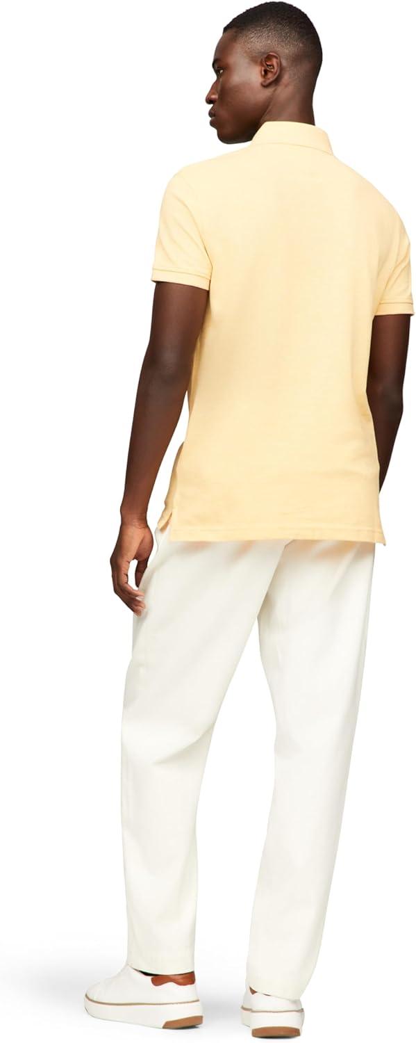 imageTommy Hilfiger Mens Short Sleeve Polo Shirts in Slim Fit with Stretch and Organic Pique CottonLight Yellow Heather