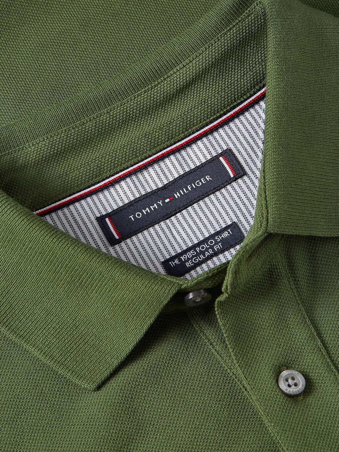 imageTommy Hilfiger Mens Short Sleeve Polo Shirts in Slim Fit with Stretch and Organic Pique CottonMountain Pine