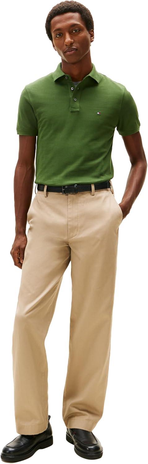 imageTommy Hilfiger Mens Short Sleeve Polo Shirts in Slim Fit with Stretch and Organic Pique CottonMountain Pine