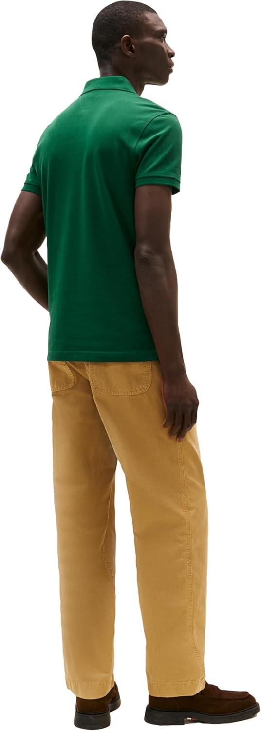 imageTommy Hilfiger Mens Short Sleeve Polo Shirts in Slim Fit with Stretch and Organic Pique CottonOrnamental Green