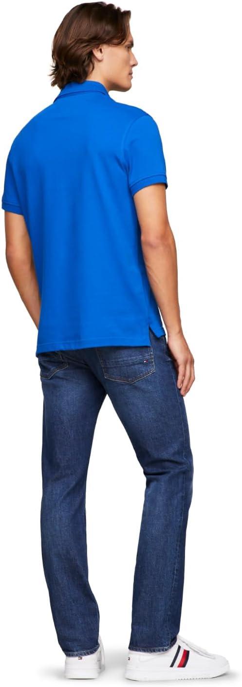 imageTommy Hilfiger Mens Short Sleeve Polo Shirts in Slim Fit with Stretch and Organic Pique CottonUltra Blue