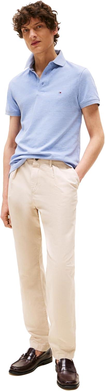 imageTommy Hilfiger Mens Short Sleeve Polo Shirts in Slim Fit with Stretch and Organic Pique CottonVessel Blue Heather
