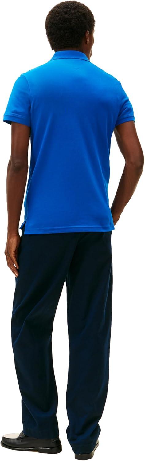 imageTommy Hilfiger Mens Short Sleeve Polo Shirts in Slim Fit with Stretch and Organic Pique CottonVibrant Indigo