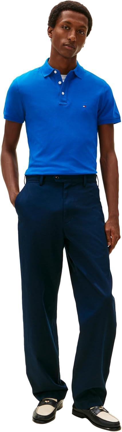 imageTommy Hilfiger Mens Short Sleeve Polo Shirts in Slim Fit with Stretch and Organic Pique CottonVibrant Indigo