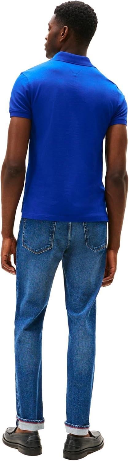 imageTommy Hilfiger Mens Short Sleeve Polo Shirts in Slim Fit with Stretch and Organic Pique CottonWedge Blue