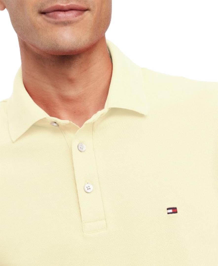 imageTommy Hilfiger Mens Short Sleeve Polo Shirts in Slim Fit with Stretch and Organic Pique CottonYellow Tulip