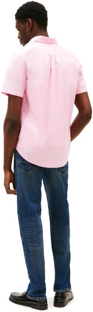 imageTommy Hilfiger Mens Short Sleeve Poplin Shirts in Regular Fit Mens Button Down ShirtsClassic Pink
