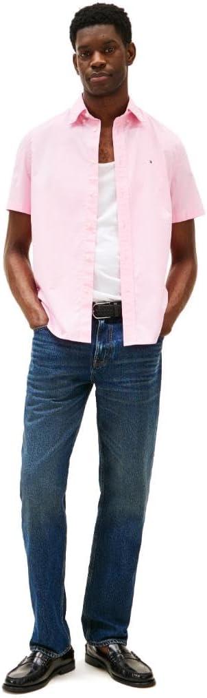imageTommy Hilfiger Mens Short Sleeve Poplin Shirts in Regular Fit Mens Button Down ShirtsClassic Pink
