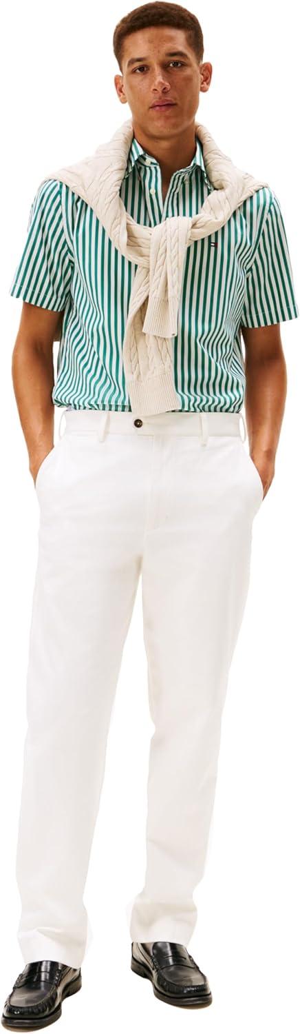 imageTommy Hilfiger Mens Short Sleeve Poplin Shirts in Regular Fit Mens Button Down ShirtsDeep Ocean Stripe