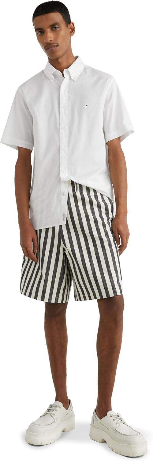 imageTommy Hilfiger Mens Short Sleeve Poplin Shirts in Regular Fit Mens Button Down ShirtsWhite
