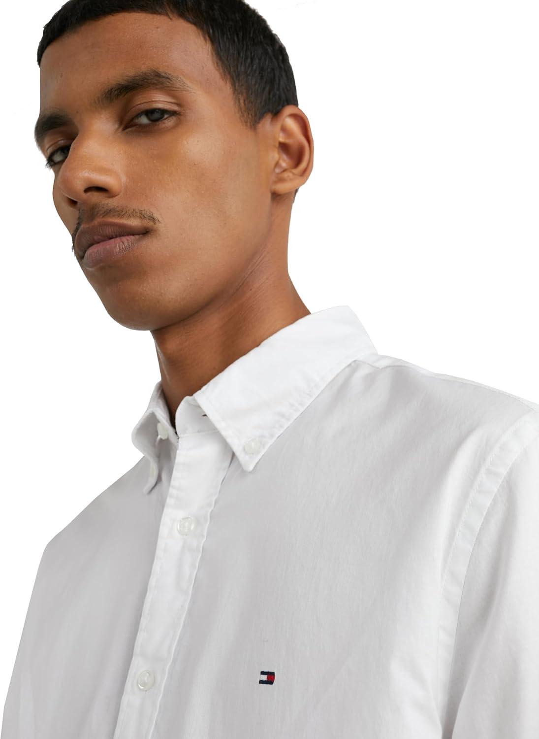 imageTommy Hilfiger Mens Short Sleeve Poplin Shirts in Regular Fit Mens Button Down ShirtsWhite
