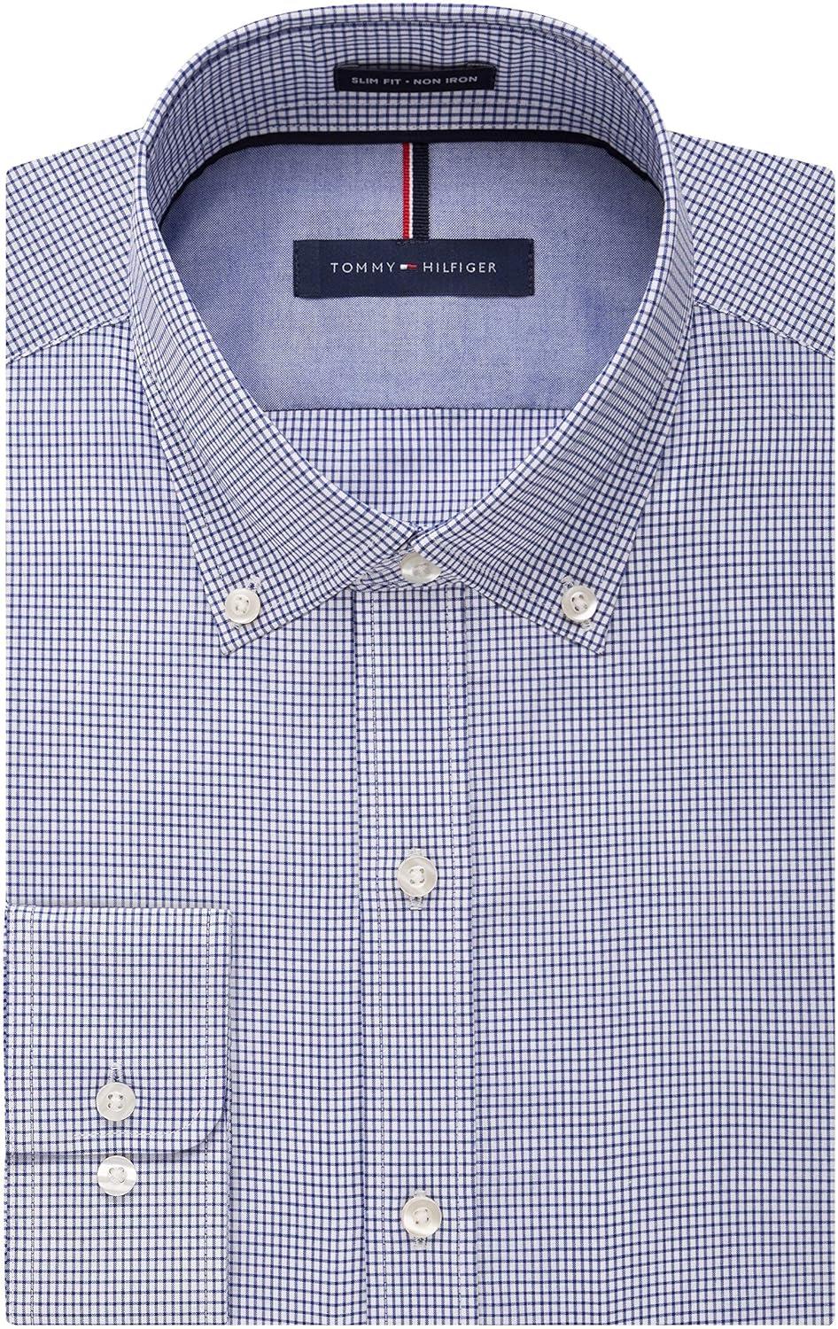 imageTommy Hilfiger Mens Slim Fit Non Iron Gingham Dress ShirtOcean