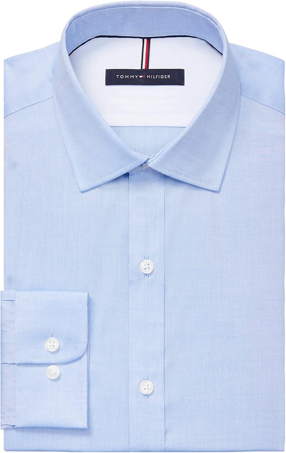 imageTommy Hilfiger Mens Slim Fit Non Iron Solid Dress ShirtBlue