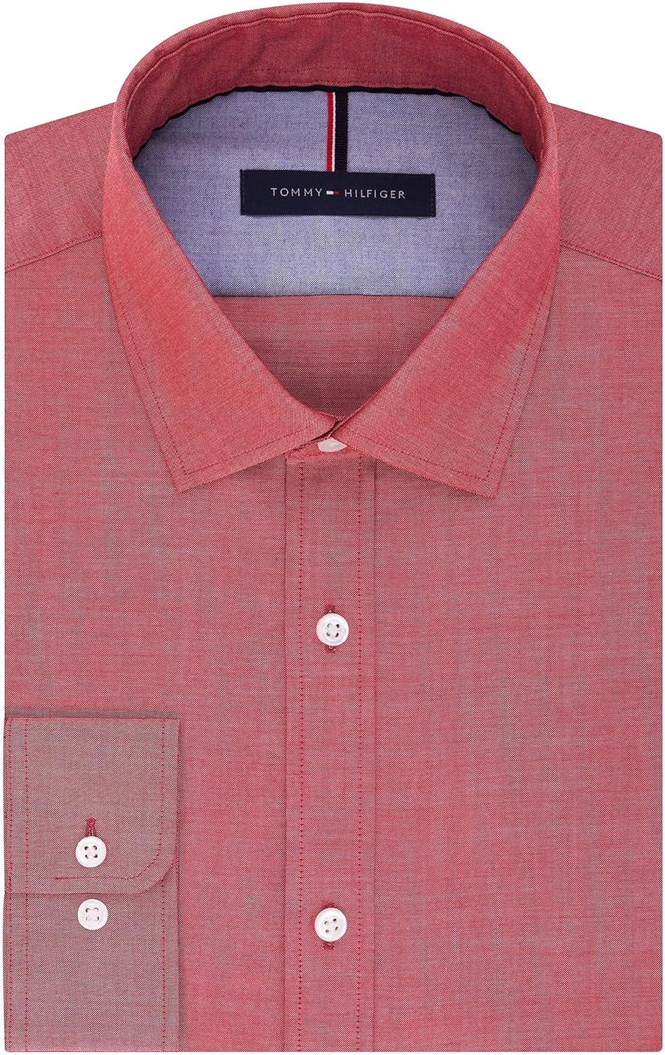imageTommy Hilfiger Mens Slim Fit Non Iron Solid Dress ShirtCayenne