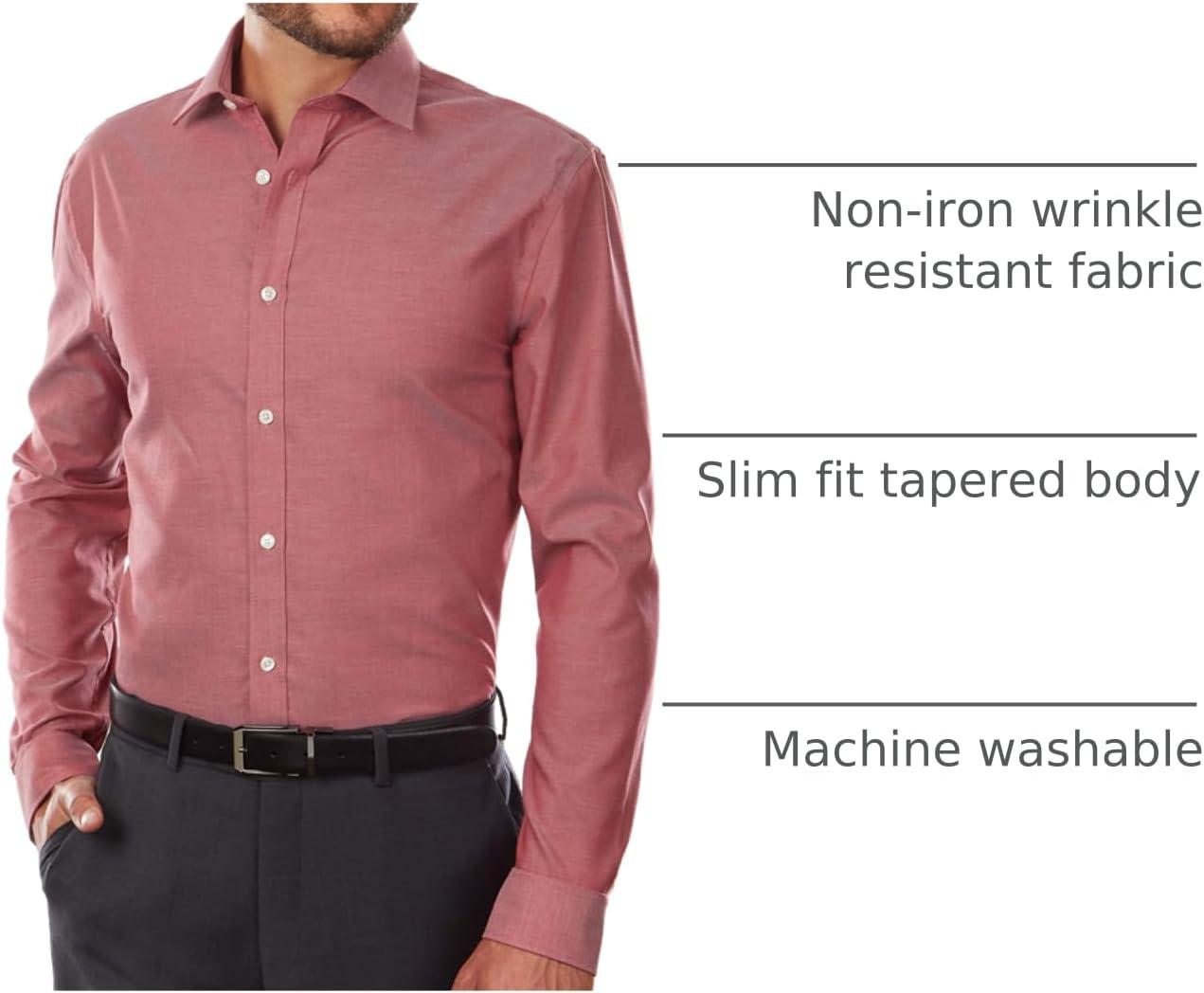 imageTommy Hilfiger Mens Slim Fit Non Iron Solid Dress ShirtCayenne