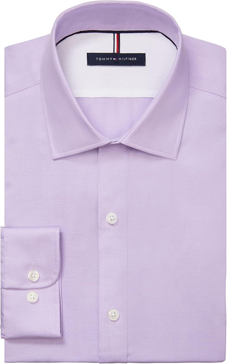 imageTommy Hilfiger Mens Slim Fit Non Iron Solid Dress ShirtFrosted Lilac