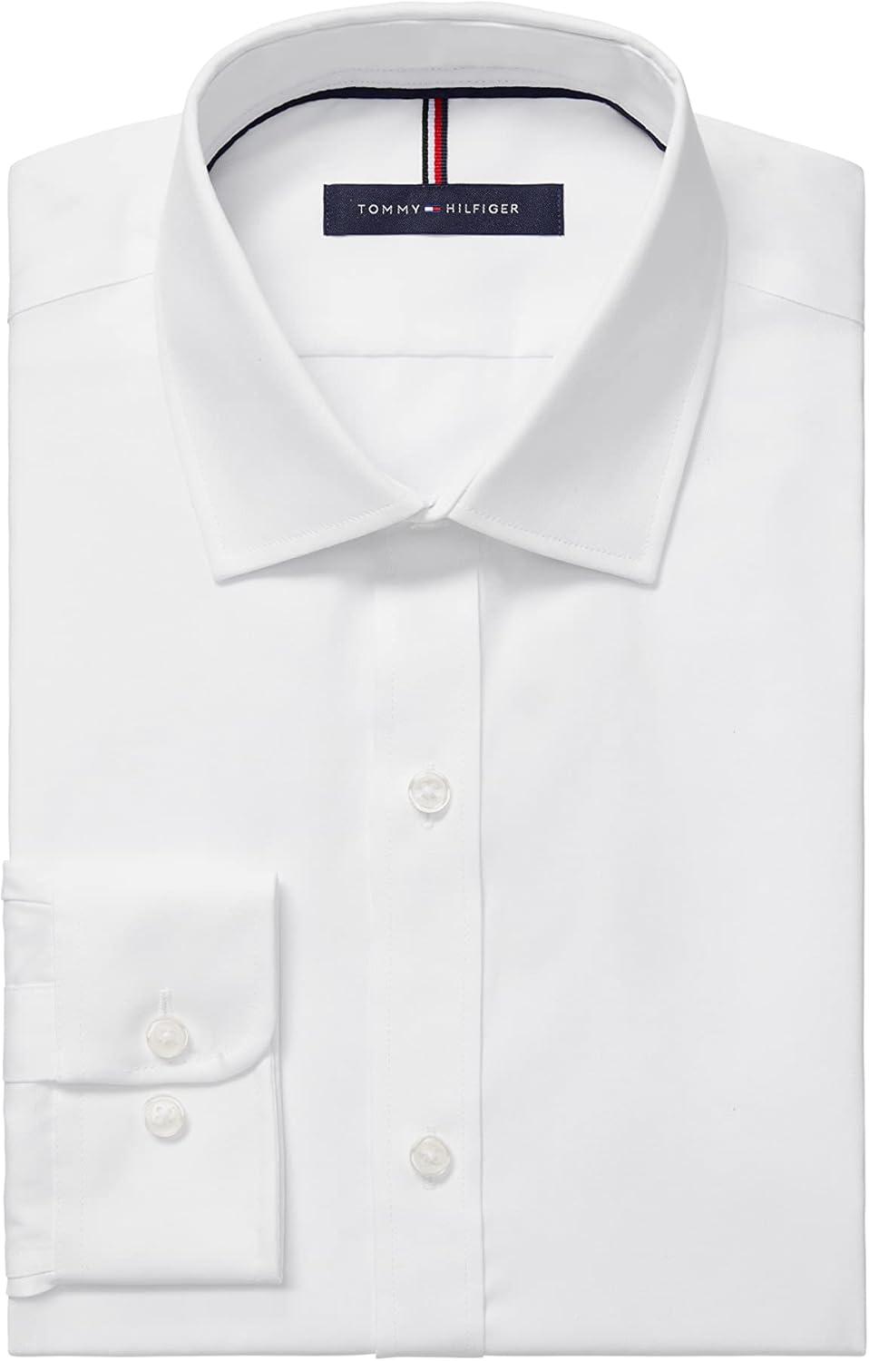 imageTommy Hilfiger Mens Slim Fit Non Iron Solid Dress ShirtWhite