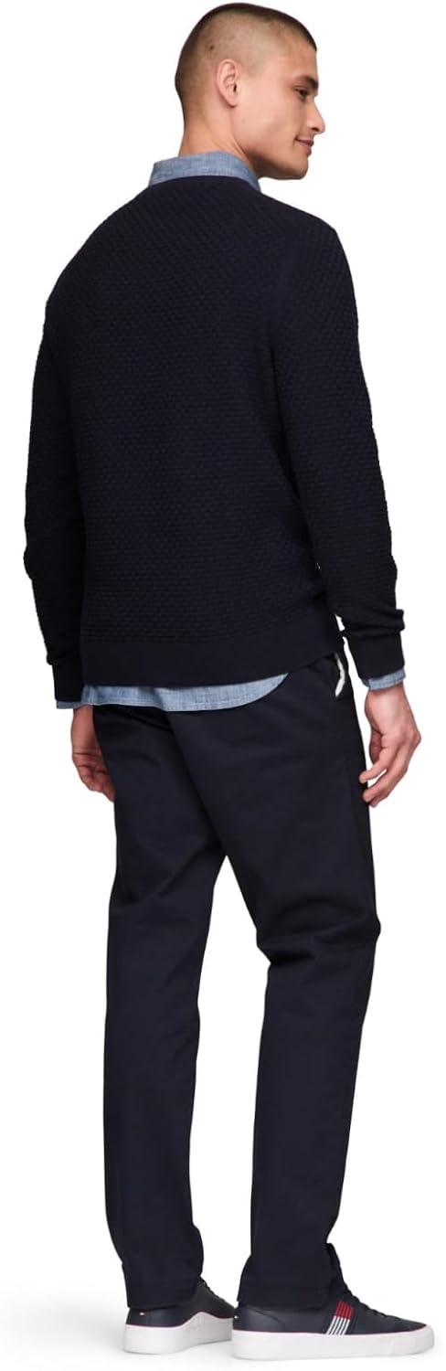 imageTommy Hilfiger Mens Textured Waffle Knit Crewneck Sweater Lightweight Pullover Available in Big ampamp TallDesert Sky
