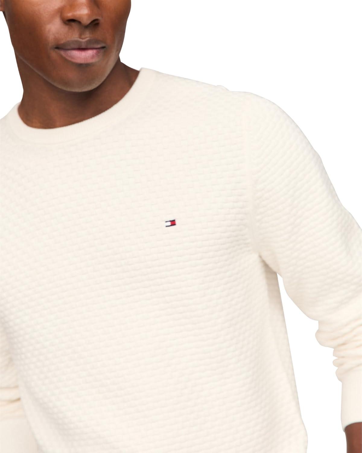 imageTommy Hilfiger Mens Textured Waffle Knit Crewneck Sweater Lightweight Pullover Available in Big ampamp TallIvory
