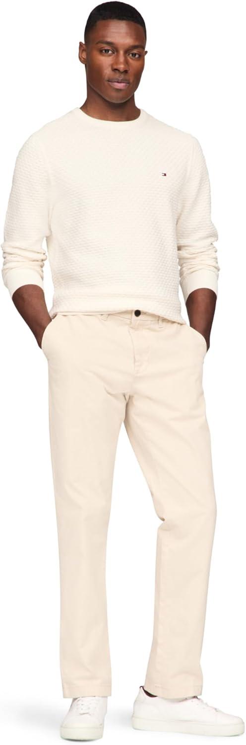 imageTommy Hilfiger Mens Textured Waffle Knit Crewneck Sweater Lightweight Pullover Available in Big ampamp TallIvory