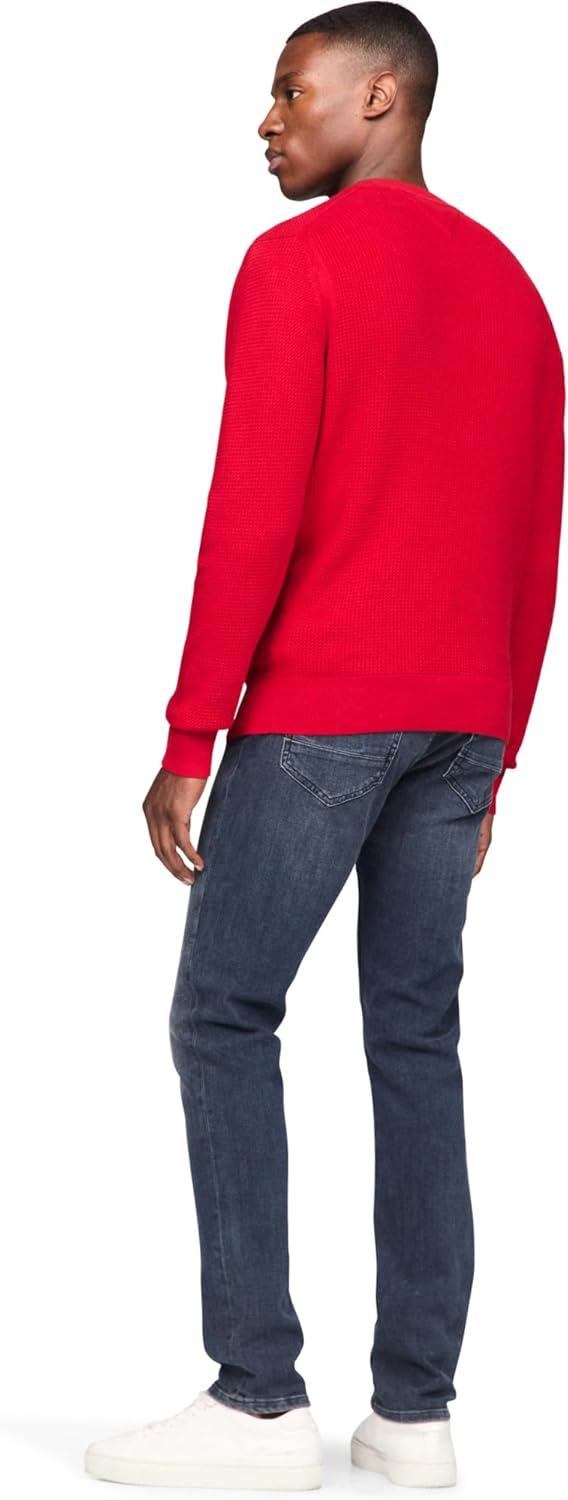 imageTommy Hilfiger Mens Textured Waffle Knit Crewneck Sweater Lightweight Pullover Available in Big ampamp TallPrimary Red