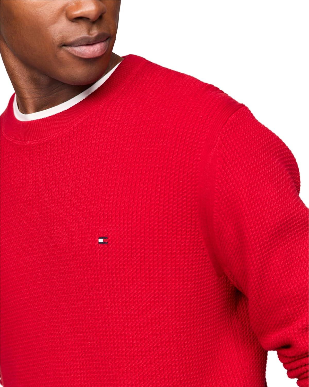 imageTommy Hilfiger Mens Textured Waffle Knit Crewneck Sweater Lightweight Pullover Available in Big ampamp TallPrimary Red