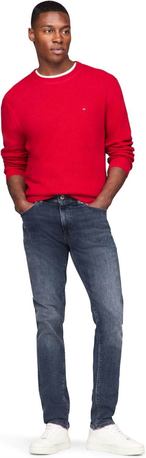 imageTommy Hilfiger Mens Textured Waffle Knit Crewneck Sweater Lightweight Pullover Available in Big ampamp TallPrimary Red