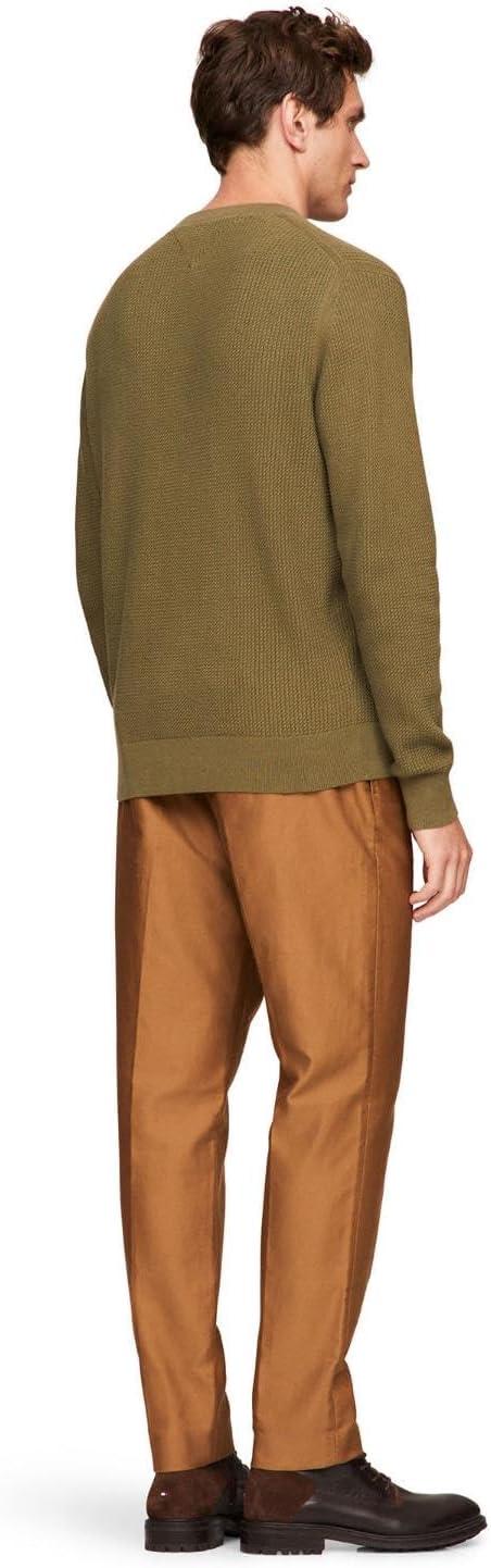 imageTommy Hilfiger Mens Textured Waffle Knit Crewneck Sweater Lightweight Pullover Available in Big ampamp TallUtility Olive