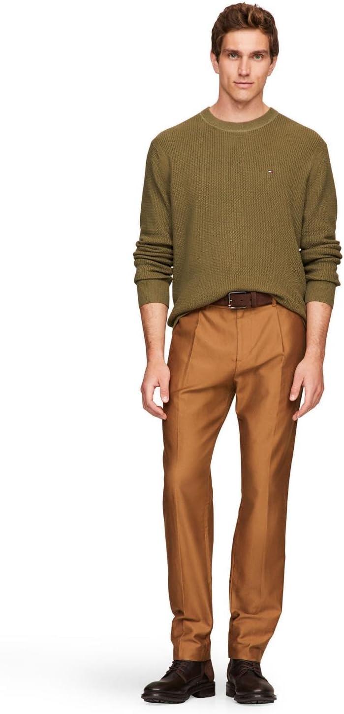 imageTommy Hilfiger Mens Textured Waffle Knit Crewneck Sweater Lightweight Pullover Available in Big ampamp TallUtility Olive