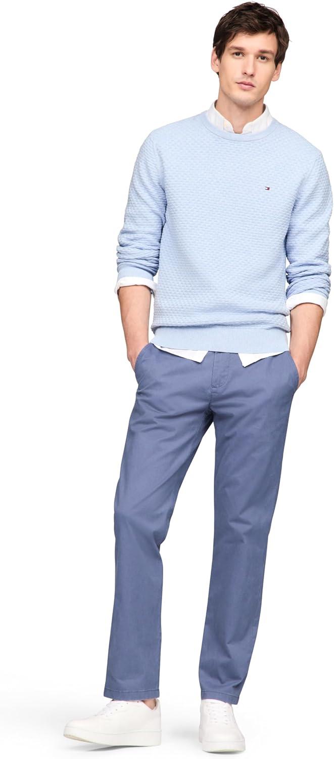imageTommy Hilfiger Mens Textured Waffle Knit Crewneck Sweater Lightweight Pullover Available in Big ampamp TallVessel Blue Heather