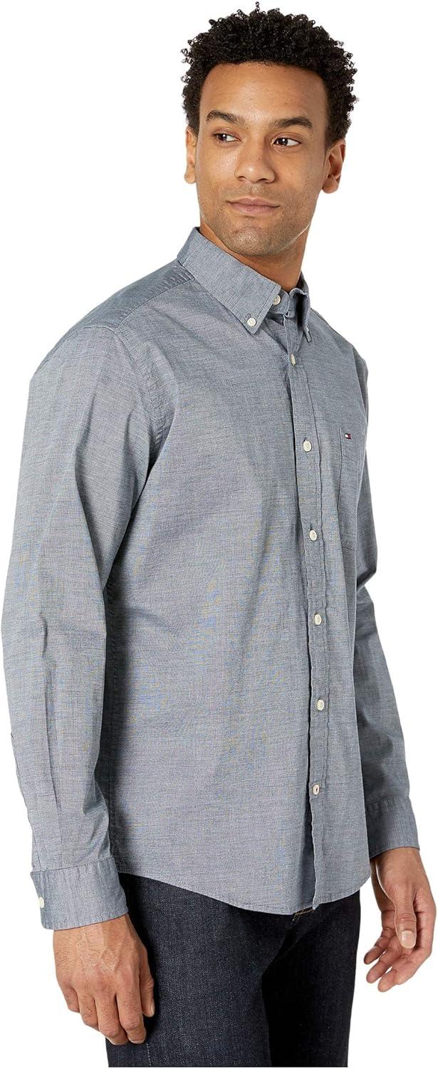 imageTommy Hilfiger Mens Twain Check Stretch Ls CLFNavy Hilfiger