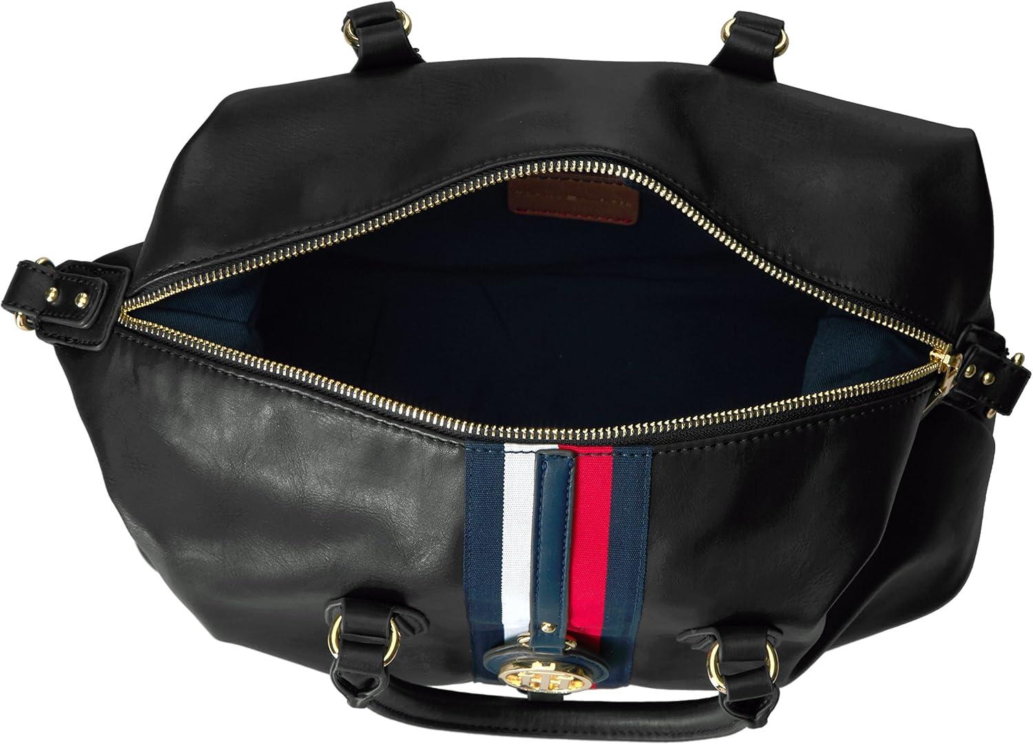 imageTommy Hilfiger Womens Jaden Satchel Crossbody BagBlack Polyvinyl Chloride