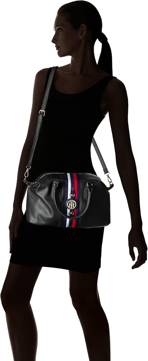 imageTommy Hilfiger Womens Jaden Satchel Crossbody BagBlack Polyvinyl Chloride