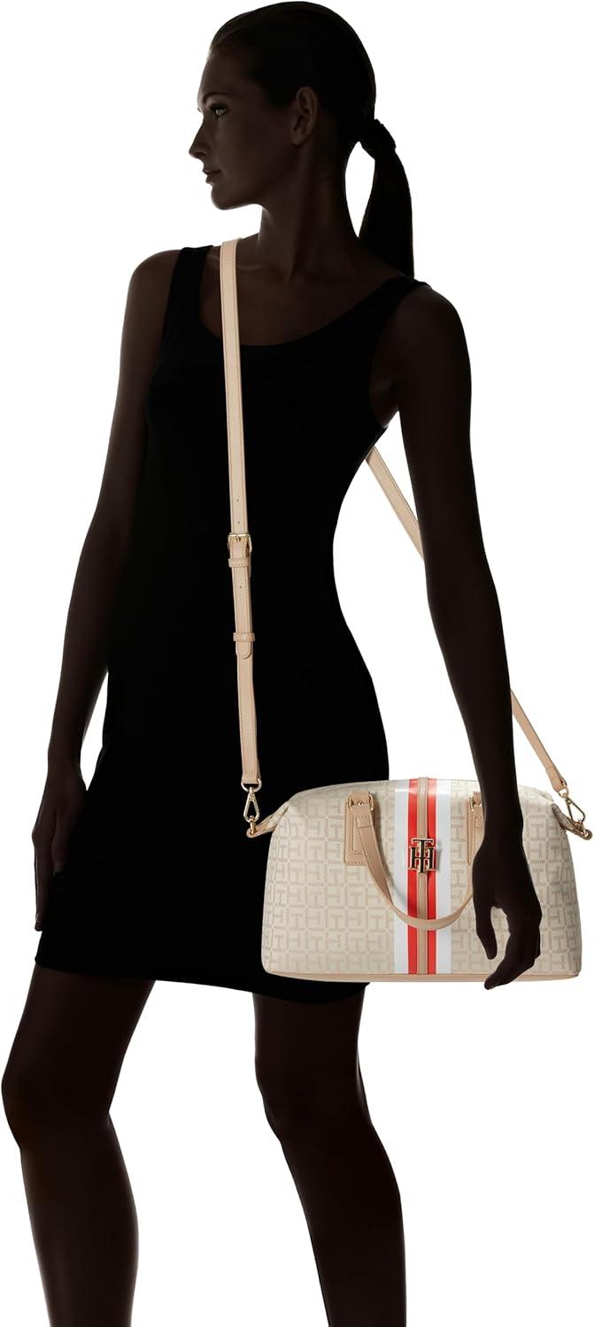 imageTommy Hilfiger Womens Jaden Satchel Crossbody BagIvoryClayed Pebble