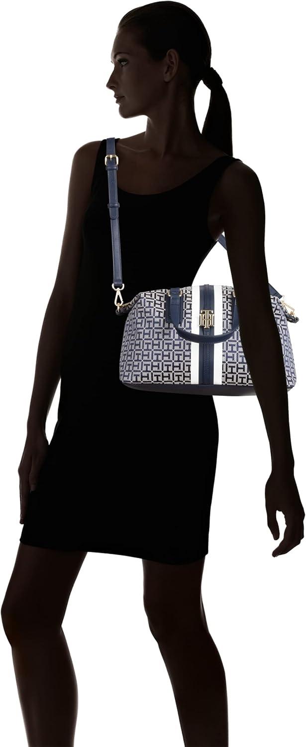 imageTommy Hilfiger Womens Jaden Satchel Crossbody BagLight StoneNavy