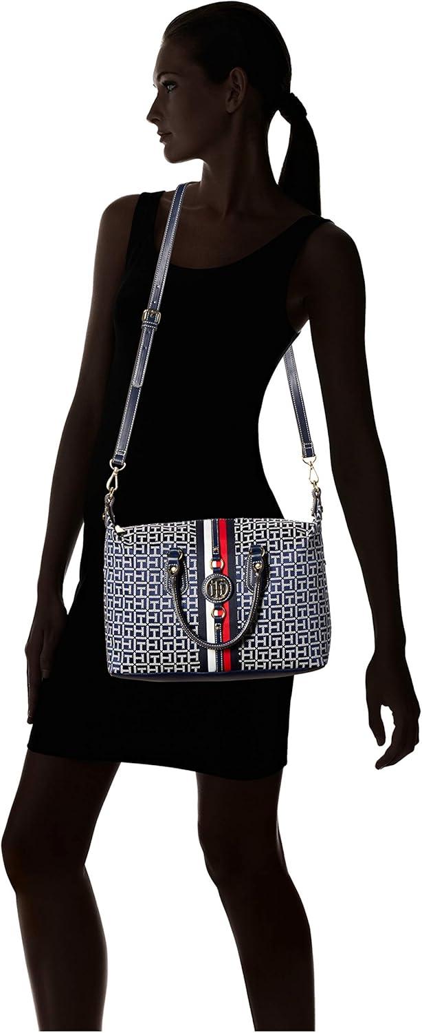 imageTommy Hilfiger Womens Jaden Satchel Crossbody BagNavyWhite