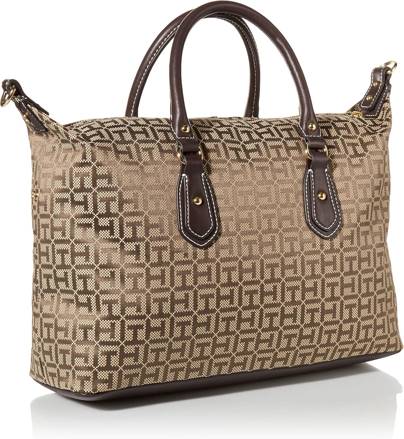 imageTommy Hilfiger Womens Jaden Satchel Crossbody BagTanDark ChocolateChocolate