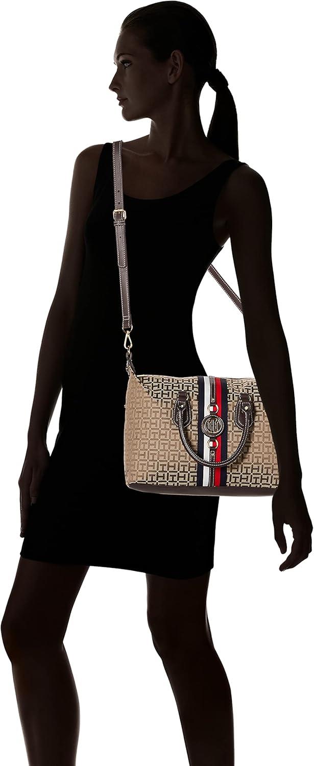 imageTommy Hilfiger Womens Jaden Satchel Crossbody BagTanDark ChocolateChocolate