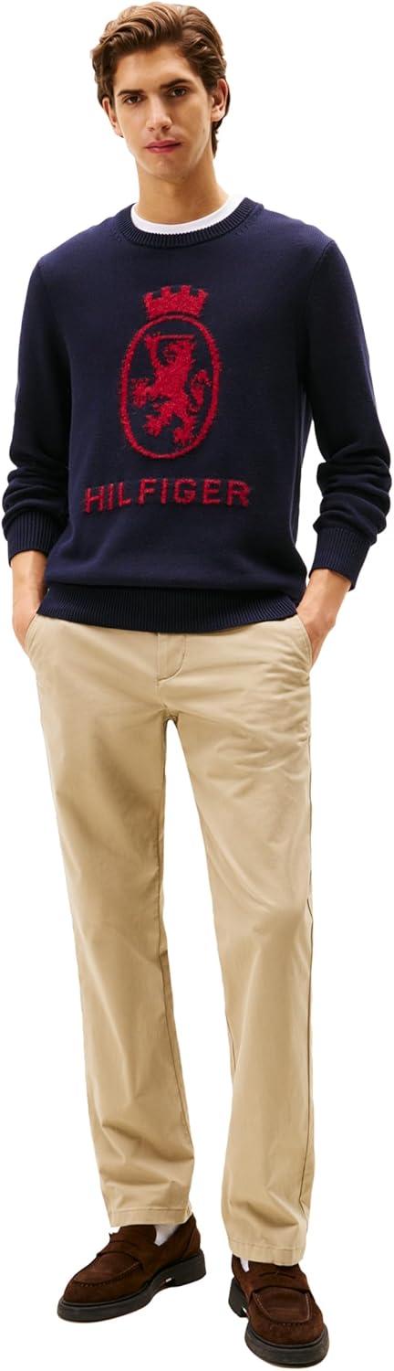 imageTommy Hilfiger mens Cotton Crest Crewneck Sweater Lightweight PulloverDesert SkyRegatta Red