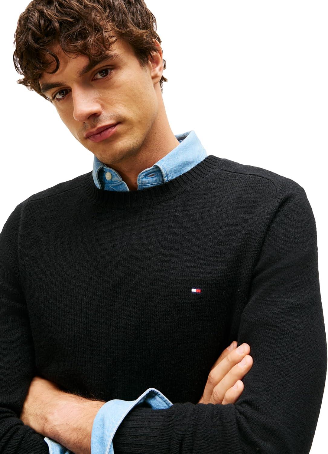 imageTommy Hilfiger mens Lambswool Crewneck Sweater PulloverBlack