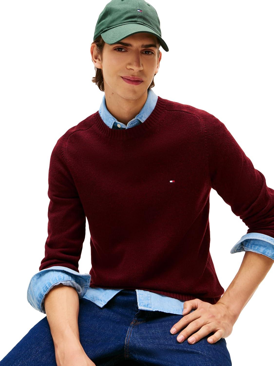 imageTommy Hilfiger mens Lambswool Crewneck Sweater PulloverDeep Burgundy Heather