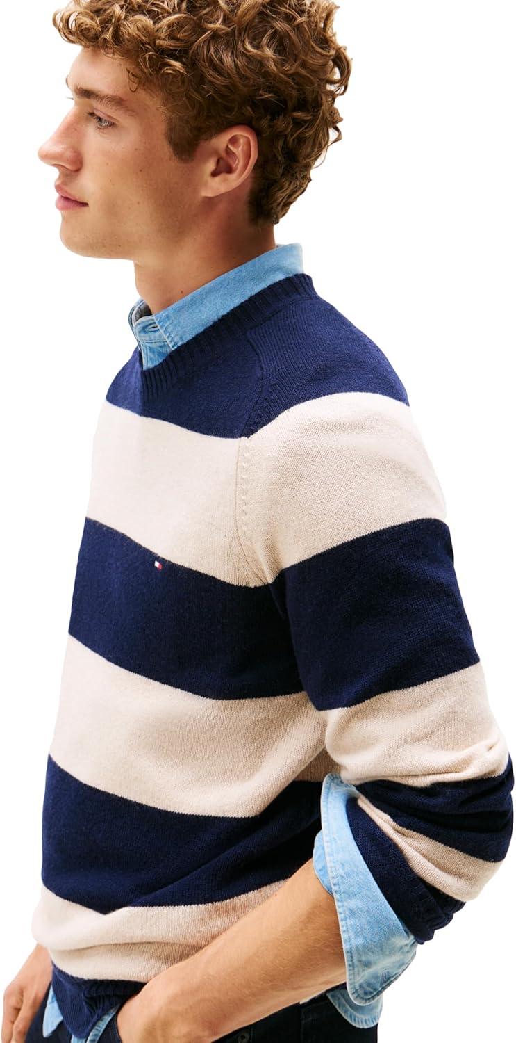 imageTommy Hilfiger mens Lambswool Crewneck Sweater PulloverDesert SkyNewsprint Heather