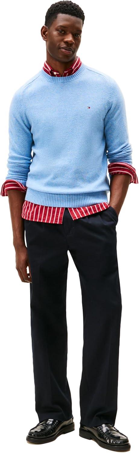 imageTommy Hilfiger mens Lambswool Crewneck Sweater PulloverLight Blue Heather