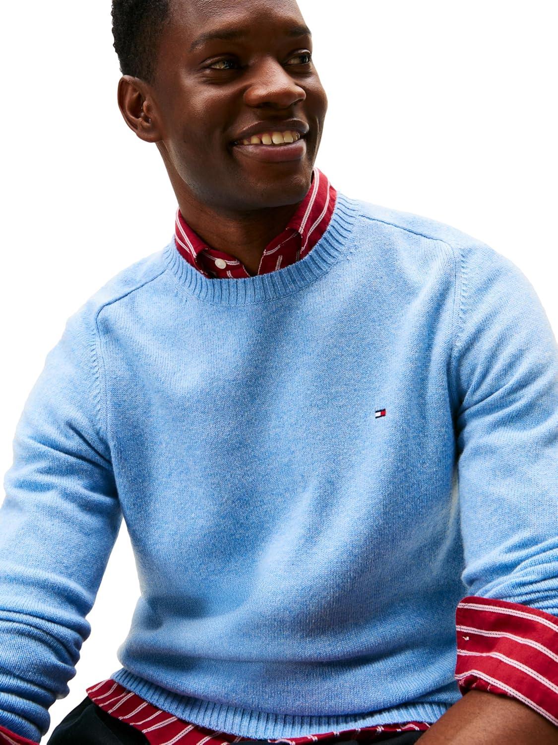imageTommy Hilfiger mens Lambswool Crewneck Sweater PulloverLight Blue Heather