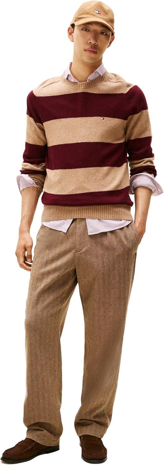 imageTommy Hilfiger mens Lambswool Crewneck Sweater PulloverSafari Canvas HeatherDeep Burgundy Heather