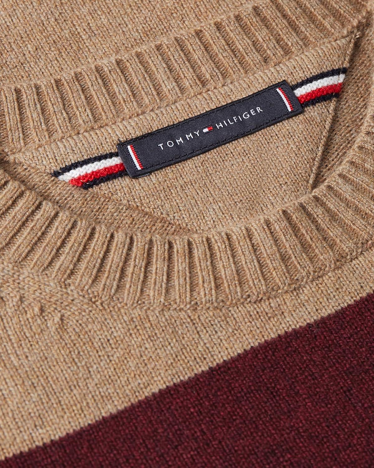 imageTommy Hilfiger mens Lambswool Crewneck Sweater PulloverSafari Canvas HeatherDeep Burgundy Heather