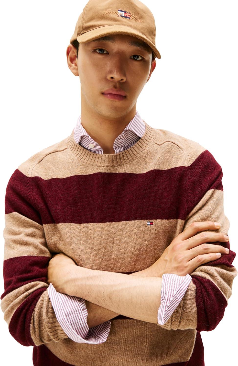 imageTommy Hilfiger mens Lambswool Crewneck Sweater PulloverSafari Canvas HeatherDeep Burgundy Heather